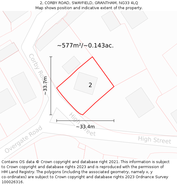 2, CORBY ROAD, SWAYFIELD, GRANTHAM, NG33 4LQ: Plot and title map