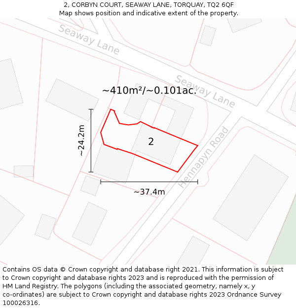 2, CORBYN COURT, SEAWAY LANE, TORQUAY, TQ2 6QF: Plot and title map