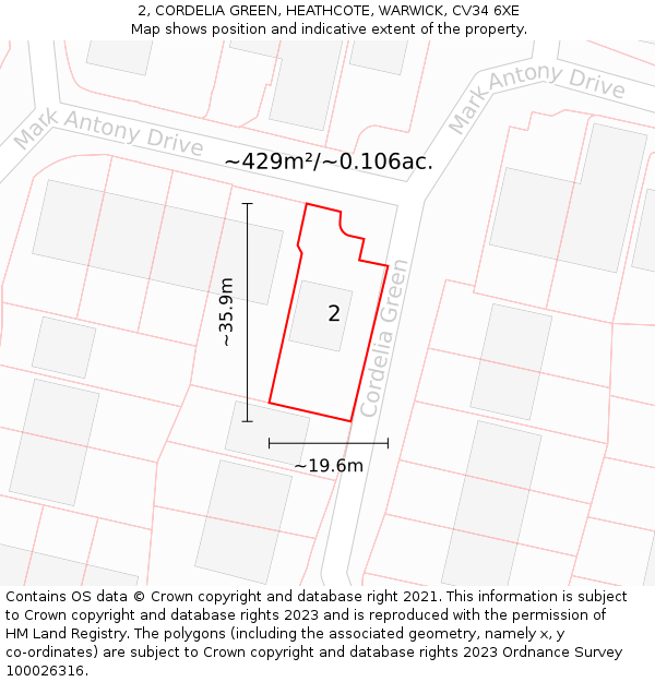 2, CORDELIA GREEN, HEATHCOTE, WARWICK, CV34 6XE: Plot and title map