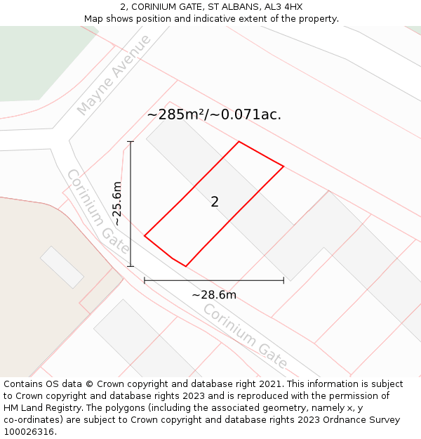 2, CORINIUM GATE, ST ALBANS, AL3 4HX: Plot and title map