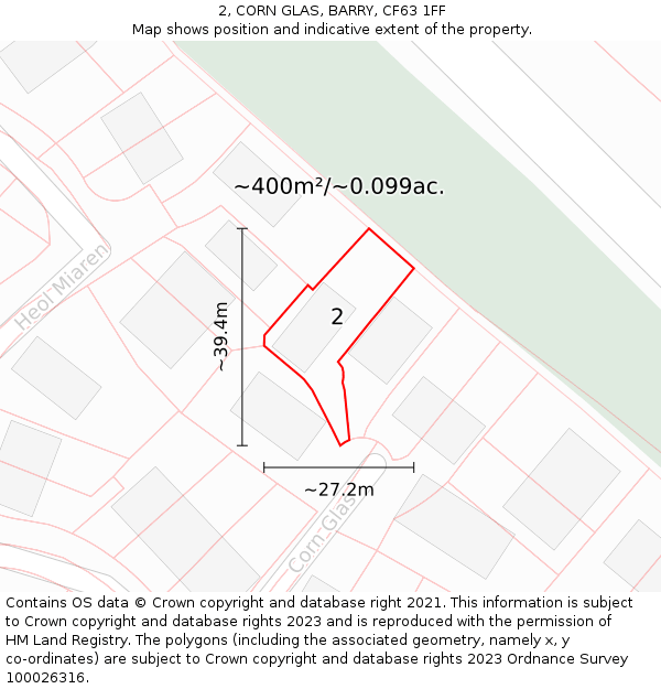 2, CORN GLAS, BARRY, CF63 1FF: Plot and title map