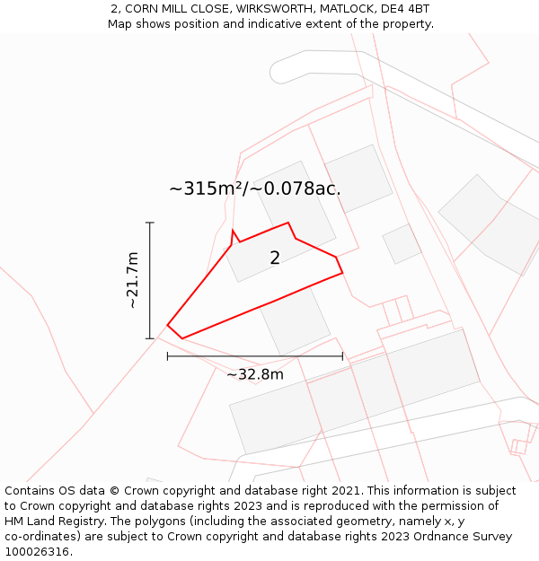 2, CORN MILL CLOSE, WIRKSWORTH, MATLOCK, DE4 4BT: Plot and title map