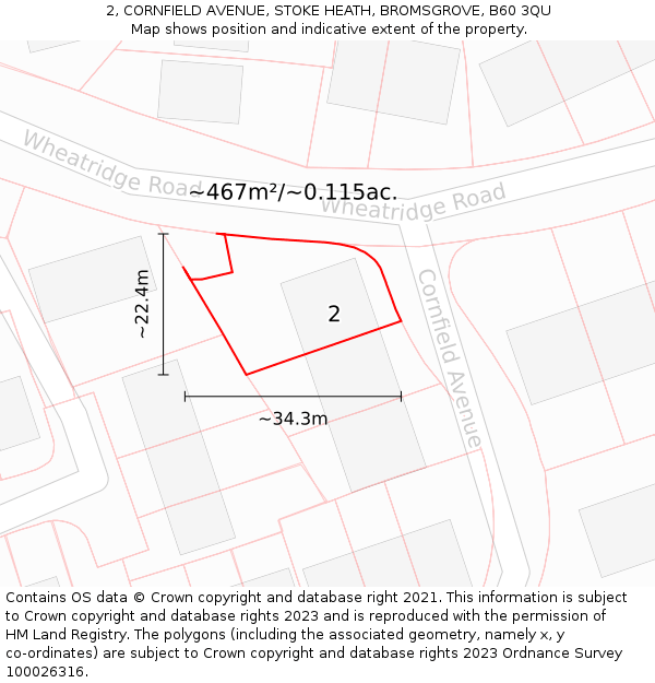 2, CORNFIELD AVENUE, STOKE HEATH, BROMSGROVE, B60 3QU: Plot and title map