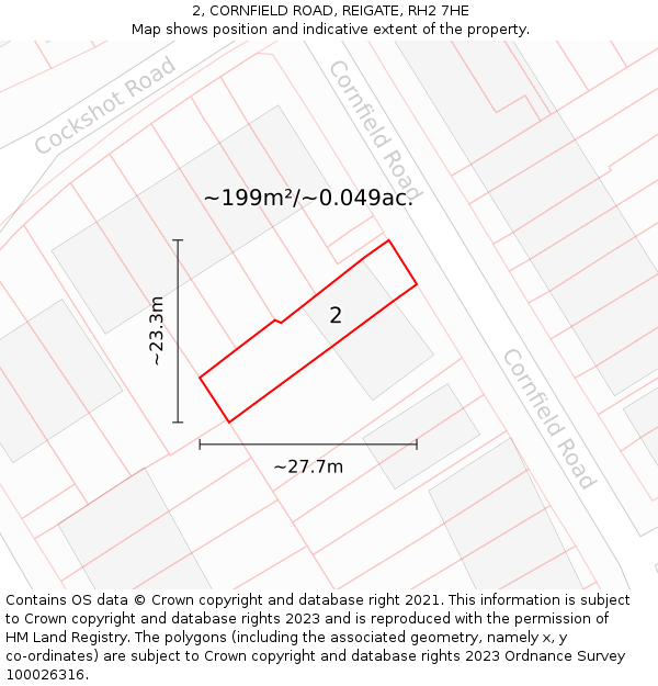 2, CORNFIELD ROAD, REIGATE, RH2 7HE: Plot and title map