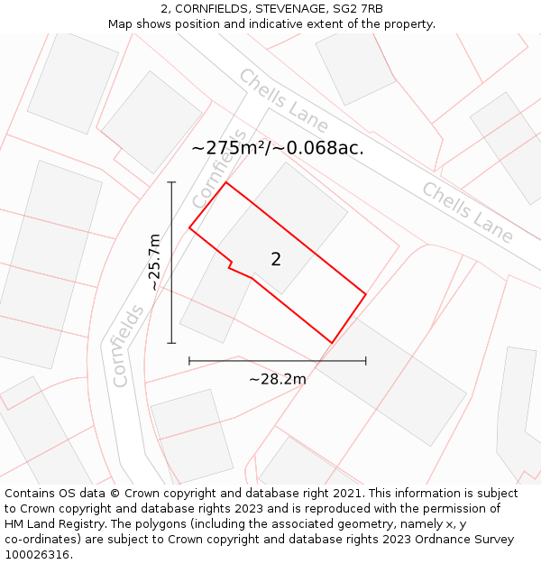 2, CORNFIELDS, STEVENAGE, SG2 7RB: Plot and title map