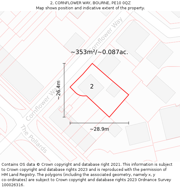 2, CORNFLOWER WAY, BOURNE, PE10 0QZ: Plot and title map