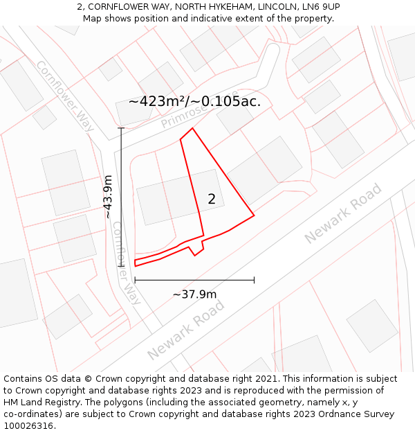 2, CORNFLOWER WAY, NORTH HYKEHAM, LINCOLN, LN6 9UP: Plot and title map