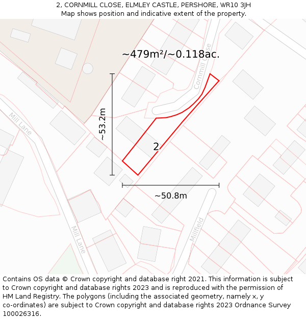 2, CORNMILL CLOSE, ELMLEY CASTLE, PERSHORE, WR10 3JH: Plot and title map