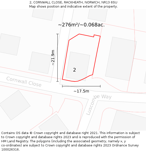 2, CORNWALL CLOSE, RACKHEATH, NORWICH, NR13 6SU: Plot and title map