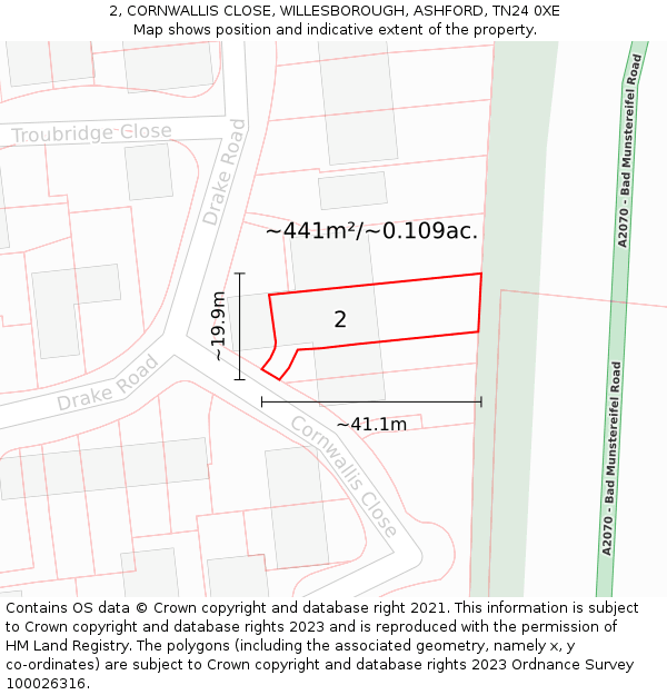 2, CORNWALLIS CLOSE, WILLESBOROUGH, ASHFORD, TN24 0XE: Plot and title map