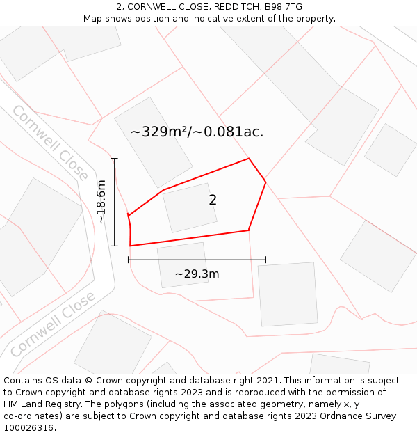 2, CORNWELL CLOSE, REDDITCH, B98 7TG: Plot and title map