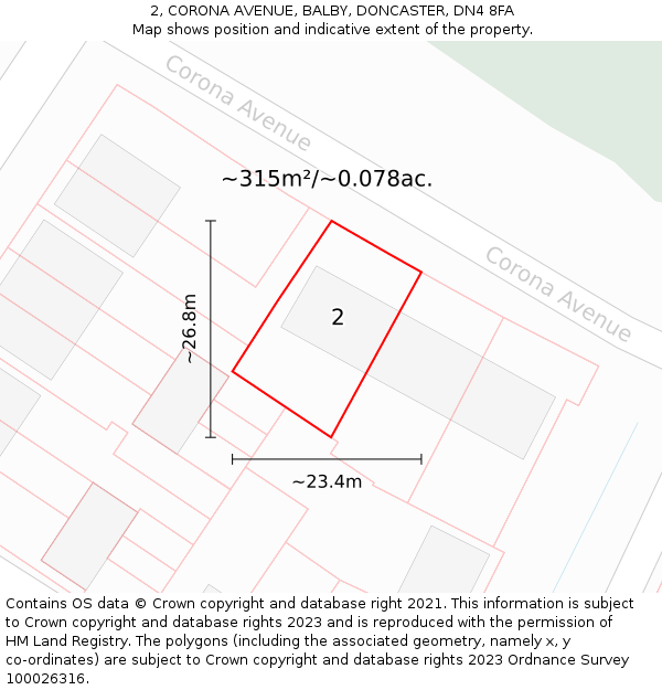 2, CORONA AVENUE, BALBY, DONCASTER, DN4 8FA: Plot and title map