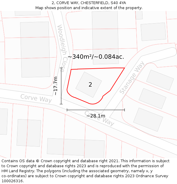 2, CORVE WAY, CHESTERFIELD, S40 4YA: Plot and title map