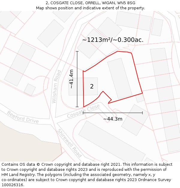 2, COSGATE CLOSE, ORRELL, WIGAN, WN5 8SG: Plot and title map