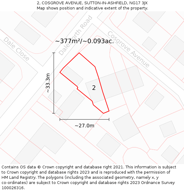 2, COSGROVE AVENUE, SUTTON-IN-ASHFIELD, NG17 3JX: Plot and title map