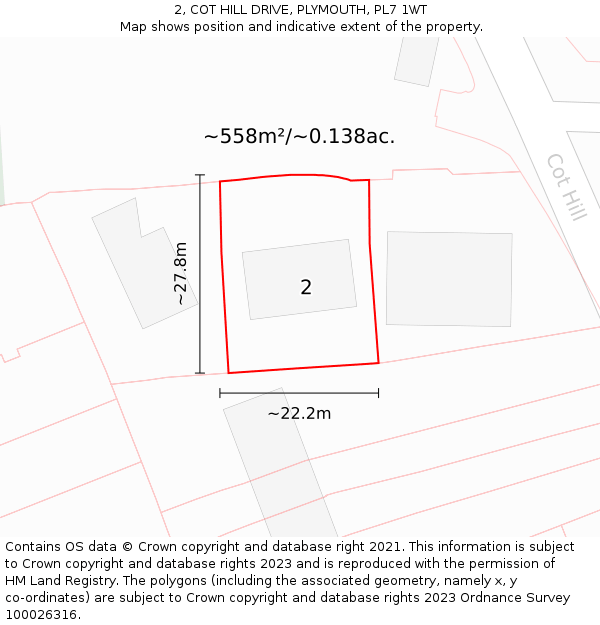 2, COT HILL DRIVE, PLYMOUTH, PL7 1WT: Plot and title map