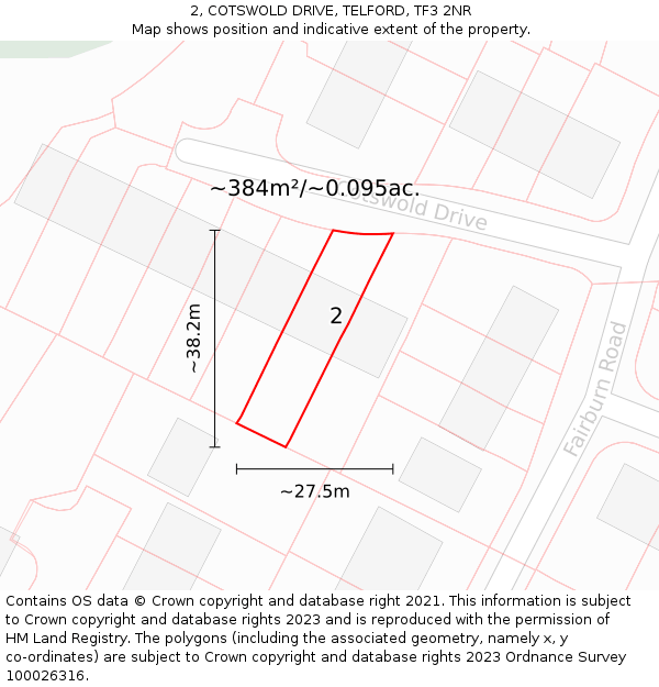 2, COTSWOLD DRIVE, TELFORD, TF3 2NR: Plot and title map