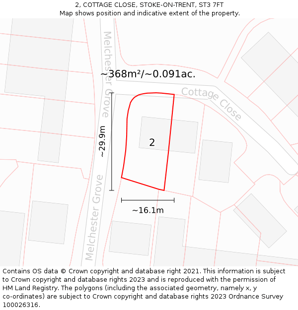 2, COTTAGE CLOSE, STOKE-ON-TRENT, ST3 7FT: Plot and title map