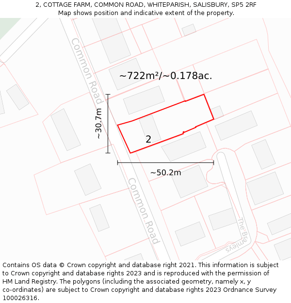 2, COTTAGE FARM, COMMON ROAD, WHITEPARISH, SALISBURY, SP5 2RF: Plot and title map