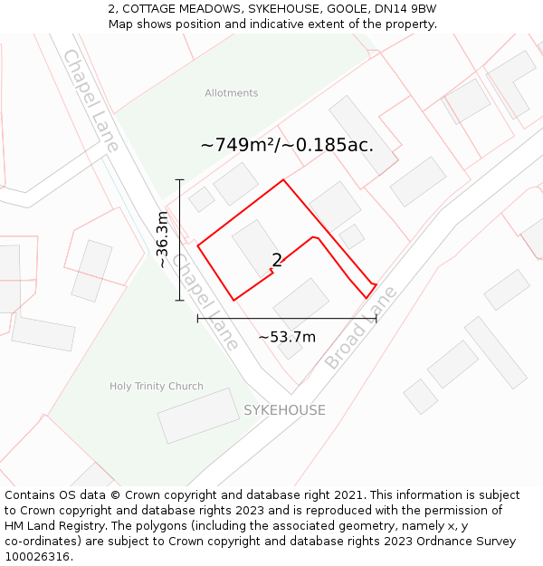 2, COTTAGE MEADOWS, SYKEHOUSE, GOOLE, DN14 9BW: Plot and title map