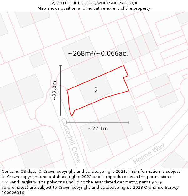 2, COTTERHILL CLOSE, WORKSOP, S81 7QX: Plot and title map