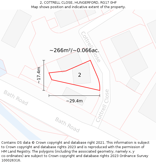 2, COTTRELL CLOSE, HUNGERFORD, RG17 0HF: Plot and title map