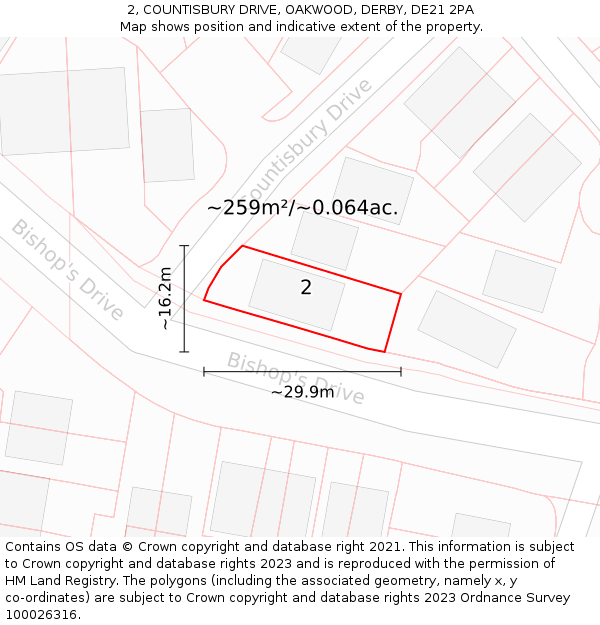 2, COUNTISBURY DRIVE, OAKWOOD, DERBY, DE21 2PA: Plot and title map