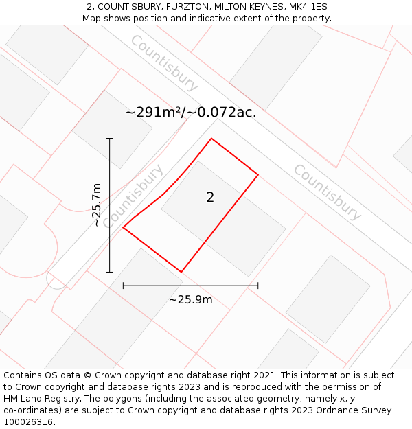 2, COUNTISBURY, FURZTON, MILTON KEYNES, MK4 1ES: Plot and title map