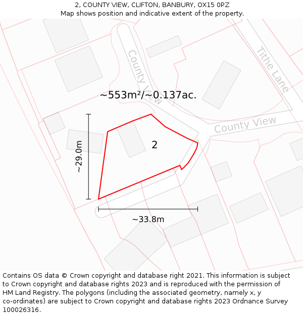 2, COUNTY VIEW, CLIFTON, BANBURY, OX15 0PZ: Plot and title map