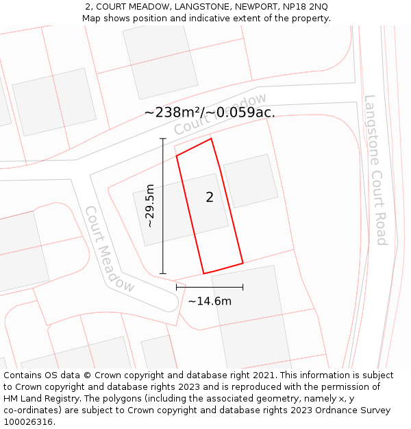 2, COURT MEADOW, LANGSTONE, NEWPORT, NP18 2NQ: Plot and title map