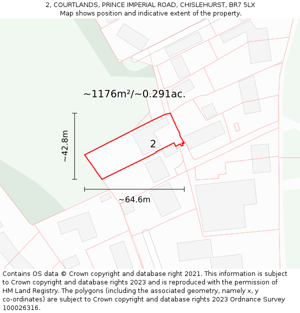 2, COURTLANDS, PRINCE IMPERIAL ROAD, CHISLEHURST, BR7 5LX: Plot and title map