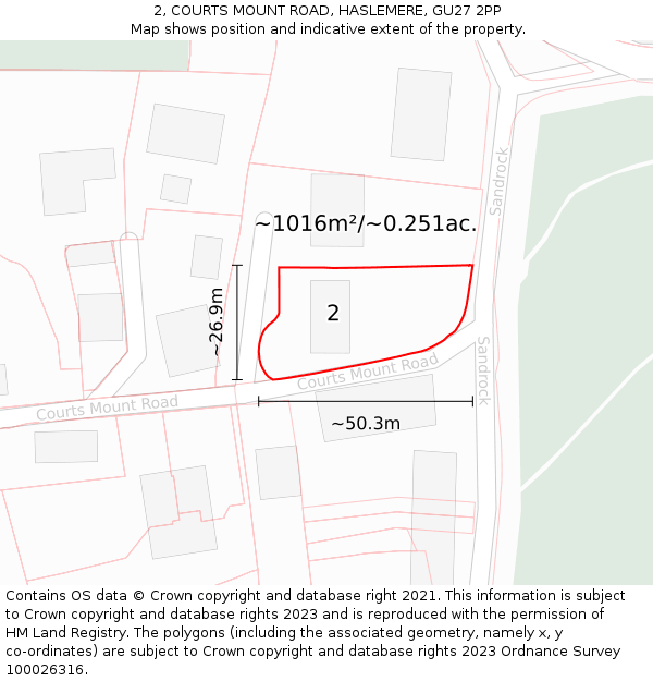 2, COURTS MOUNT ROAD, HASLEMERE, GU27 2PP: Plot and title map