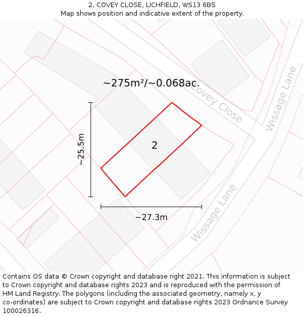 2, COVEY CLOSE, LICHFIELD, WS13 6BS: Plot and title map