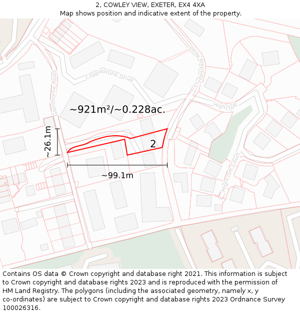 2, COWLEY VIEW, EXETER, EX4 4XA: Plot and title map