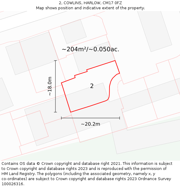 2, COWLINS, HARLOW, CM17 0FZ: Plot and title map