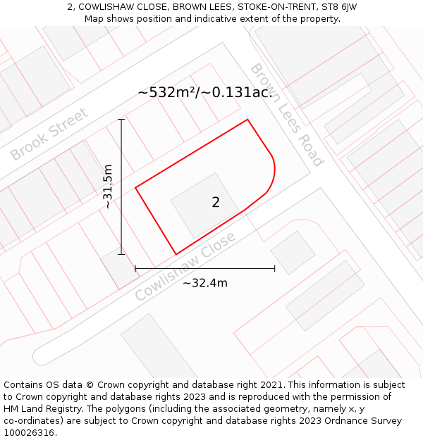 2, COWLISHAW CLOSE, BROWN LEES, STOKE-ON-TRENT, ST8 6JW: Plot and title map