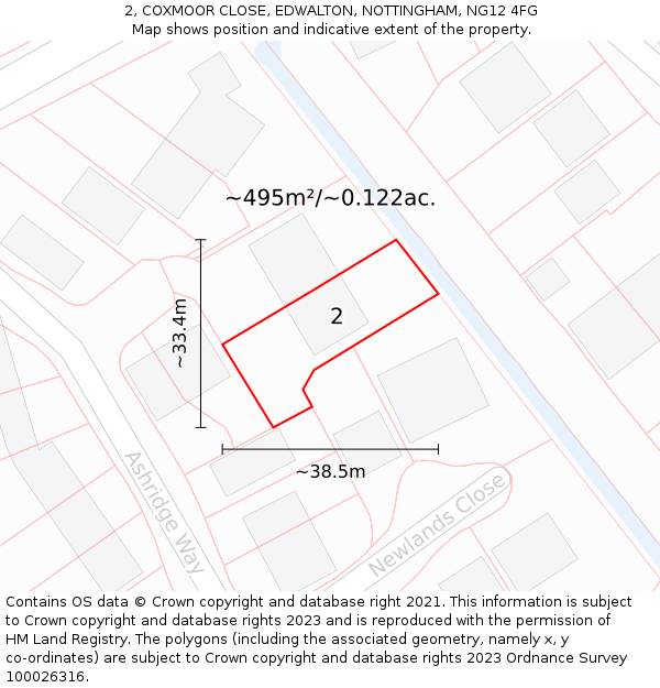 2, COXMOOR CLOSE, EDWALTON, NOTTINGHAM, NG12 4FG: Plot and title map