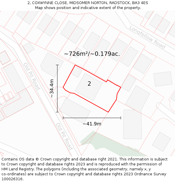 2, COXWYNNE CLOSE, MIDSOMER NORTON, RADSTOCK, BA3 4ES: Plot and title map