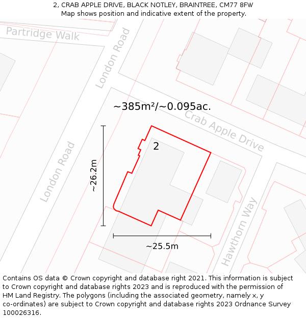 2, CRAB APPLE DRIVE, BLACK NOTLEY, BRAINTREE, CM77 8FW: Plot and title map