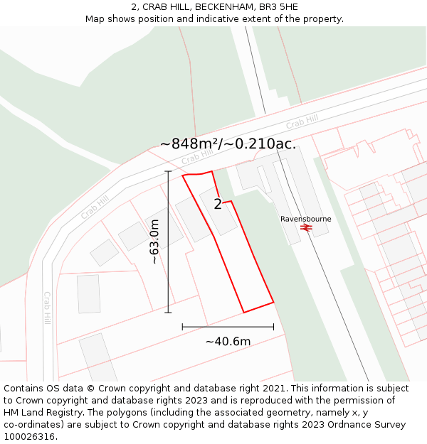 2, CRAB HILL, BECKENHAM, BR3 5HE: Plot and title map