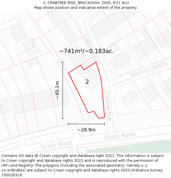 2, CRABTREE RISE, BROCKDISH, DISS, IP21 4LH: Plot and title map