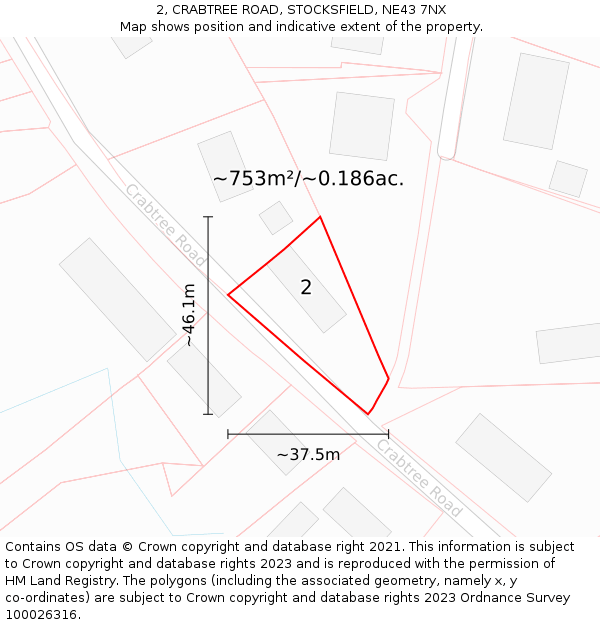 2, CRABTREE ROAD, STOCKSFIELD, NE43 7NX: Plot and title map