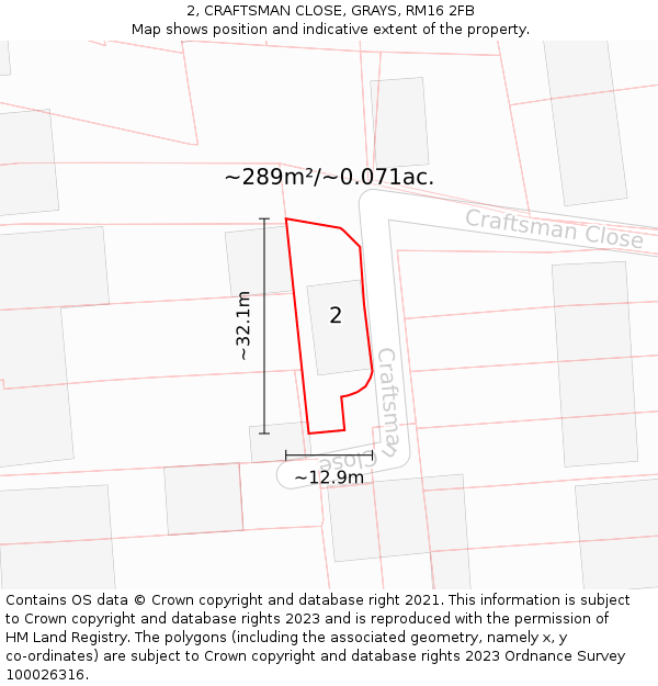 2, CRAFTSMAN CLOSE, GRAYS, RM16 2FB: Plot and title map
