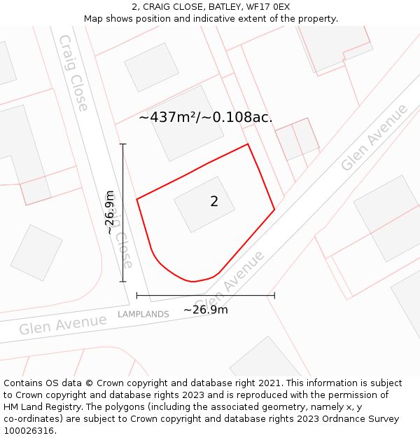 2, CRAIG CLOSE, BATLEY, WF17 0EX: Plot and title map