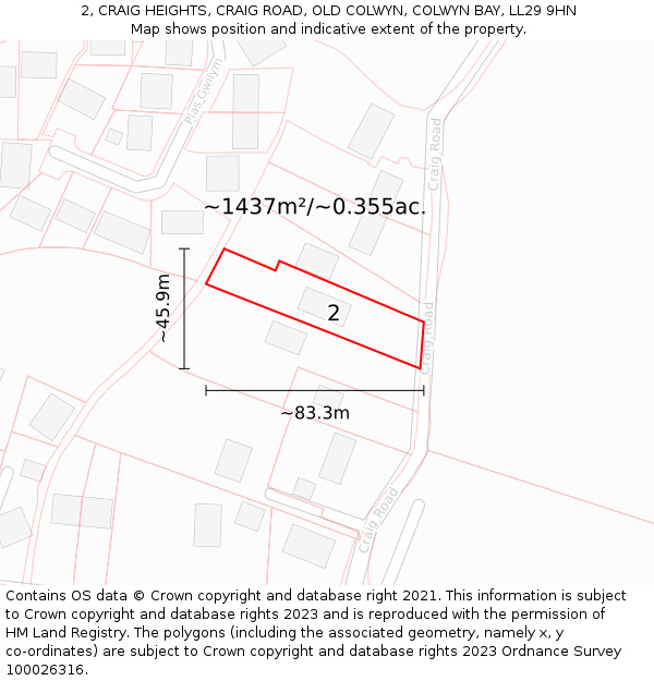 2, CRAIG HEIGHTS, CRAIG ROAD, OLD COLWYN, COLWYN BAY, LL29 9HN: Plot and title map