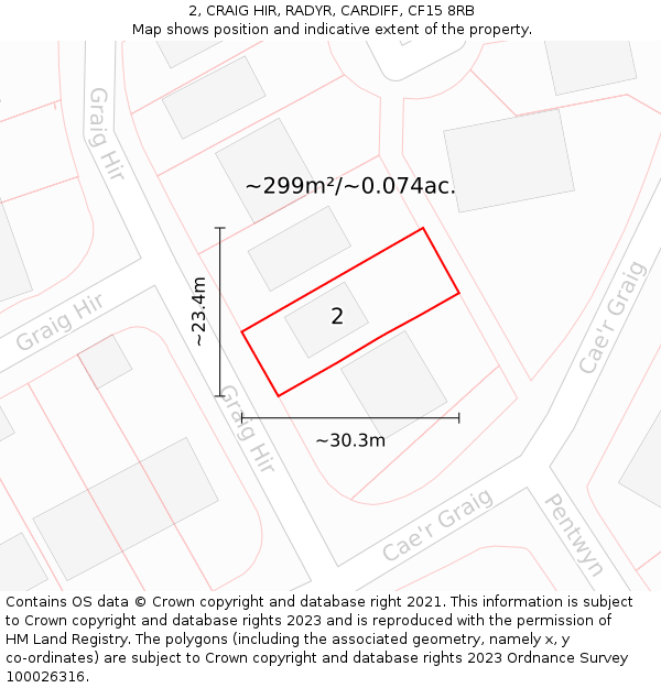 2, CRAIG HIR, RADYR, CARDIFF, CF15 8RB: Plot and title map