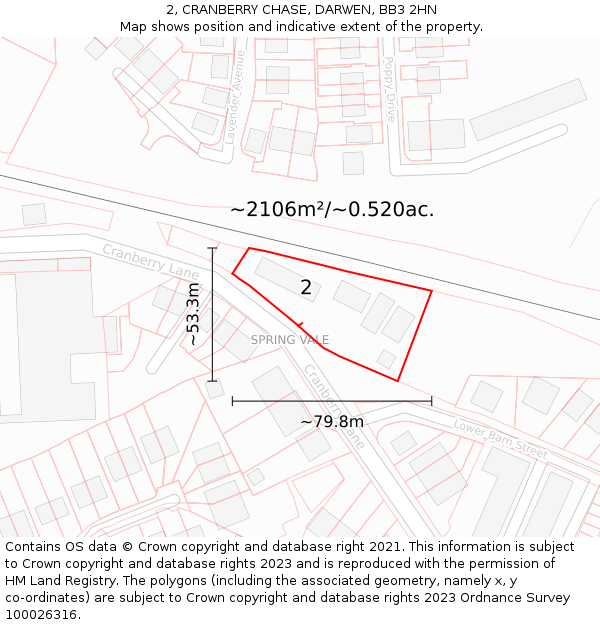 2, CRANBERRY CHASE, DARWEN, BB3 2HN: Plot and title map