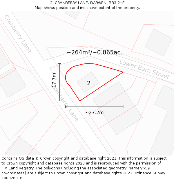 2, CRANBERRY LANE, DARWEN, BB3 2HF: Plot and title map