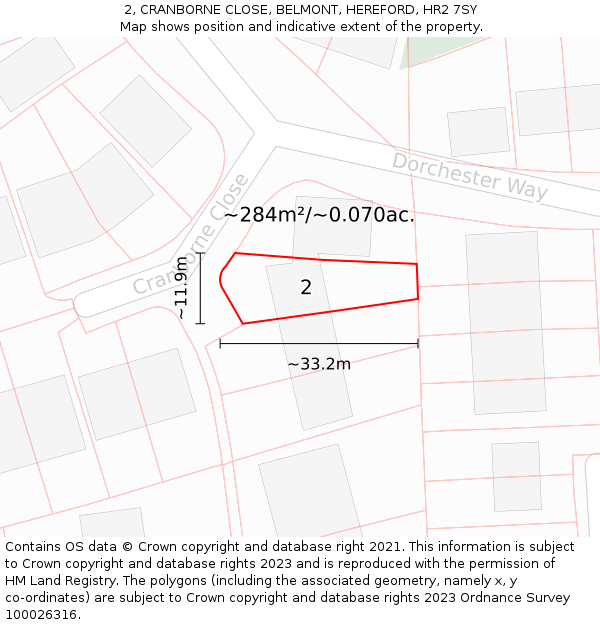 2, CRANBORNE CLOSE, BELMONT, HEREFORD, HR2 7SY: Plot and title map