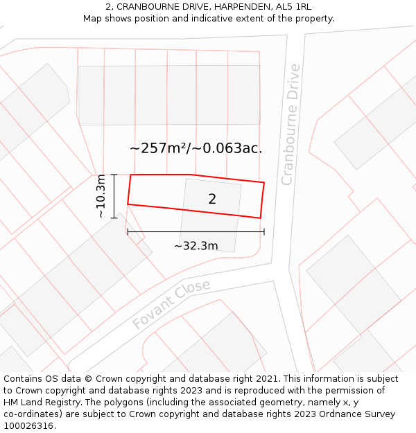 2, CRANBOURNE DRIVE, HARPENDEN, AL5 1RL: Plot and title map